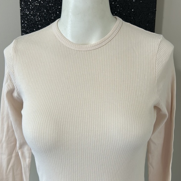 MONROW Top Rib Tee Bone Color Long Sleeve Shirt Stretch Sz M NEW - Picture 5 of 12